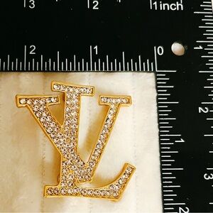 Gold Finished Initial Logo Pin with Clear Crystals Fashion Jewelry